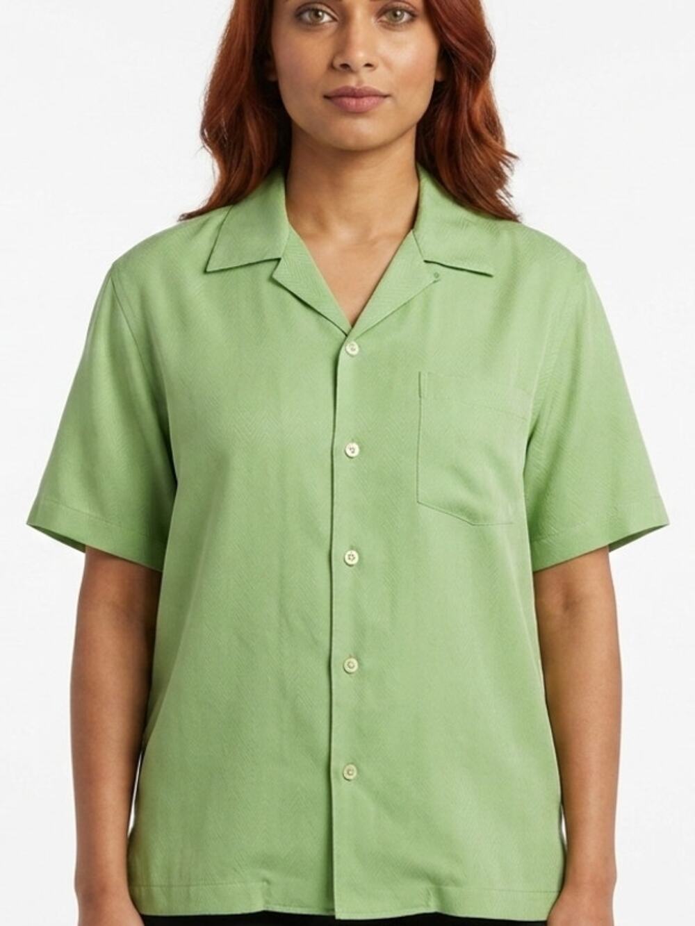Perry Ellis 100% Silk Green Button-Up Shirt Women Size L/G